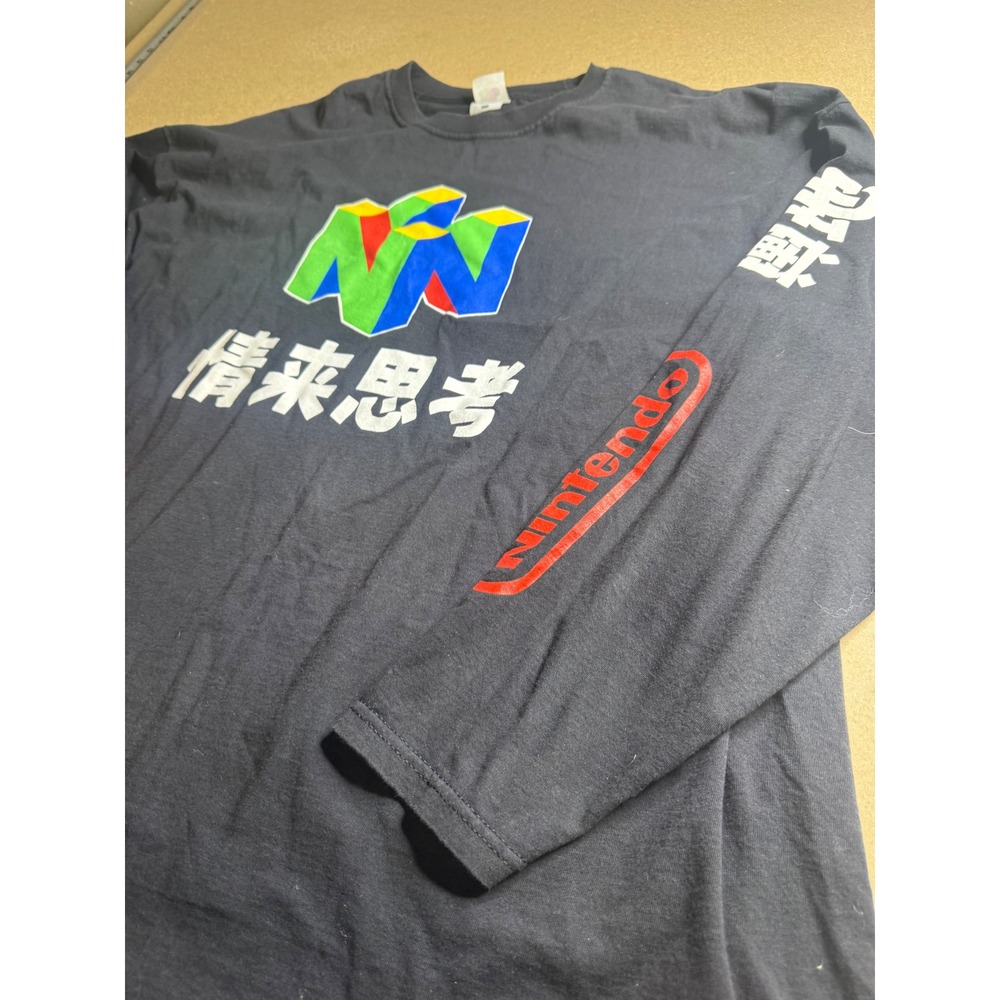 Y2k‎ Nintendo 64 N64 Long Sleeve Graphic Tee Black Kanji Logo Mens XXL